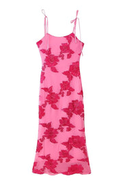Straps Hot Pink Floral Fitted Long Dress