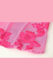 Flare Long Sleeves Hot Pink Floral Long Dress