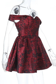 Burgundy Off the Shoulder Short A-line Dress