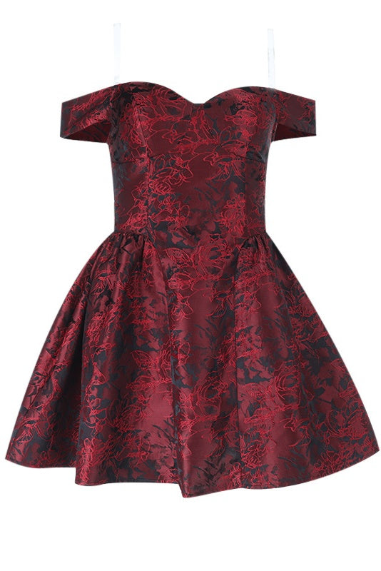 Burgundy Off the Shoulder Short A-line Dress