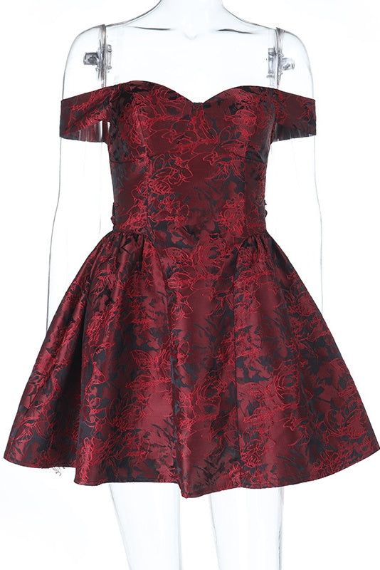 Burgundy Off the Shoulder Short A-line Dress