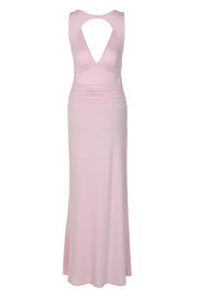 Backless Pink V neck Fitted Long Dress