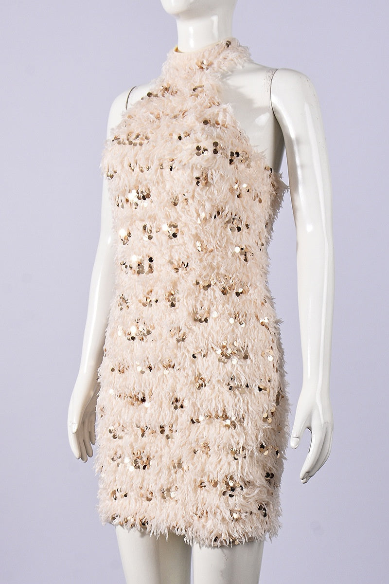 Apricot Halter Velvet Tight Mini Dress