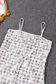 Silver Sequin Straps A-line Short Dress