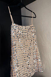 Silver Sequin Straps A-line Short Dress