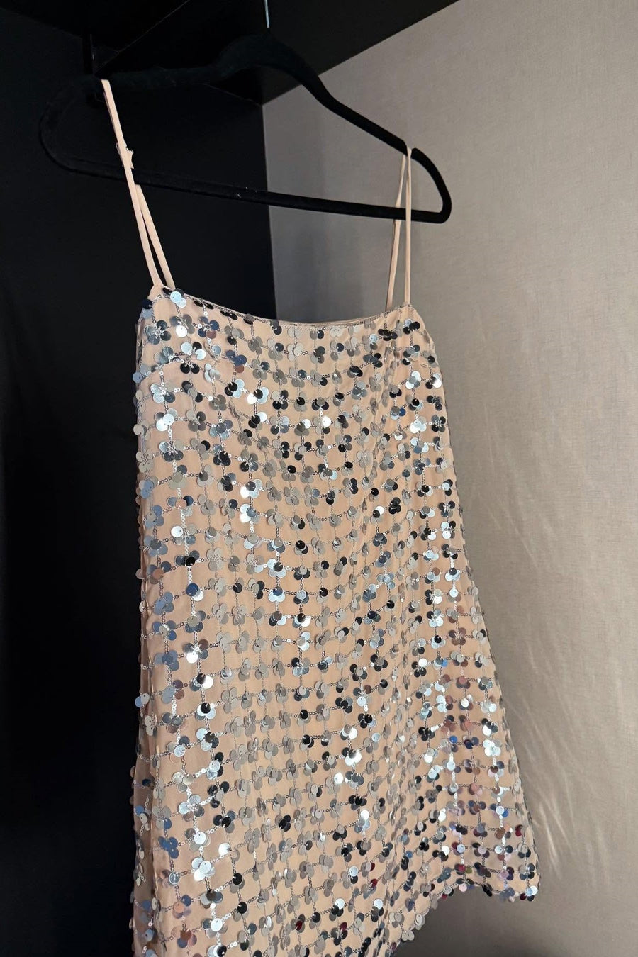 Silver Sequin Straps A-line Short Dress