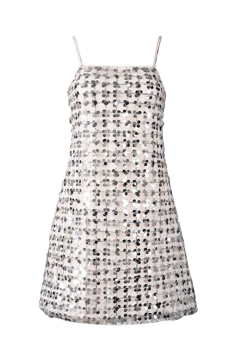 Silver Sequin Straps A-line Short Dress