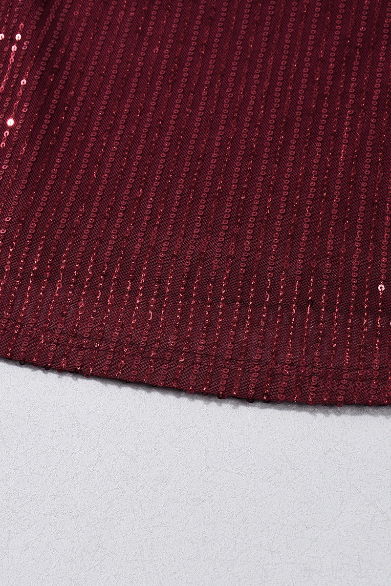Straps Burgundy Sequin A-line Short Dress