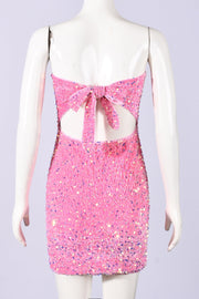 Strapless Pink Sequin Fitted Short Dress