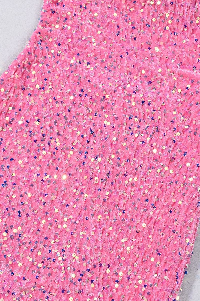 Strapless Pink Sequin Fitted Short Dress