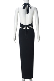 Halter Black Plunge Fitted Slit Dress
