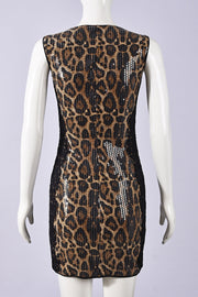 Leopard Sequin Scoop Tight Short Dress