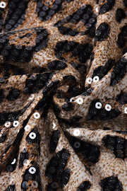 Leopard Sequin Cowl Neck Fitted Long Dress