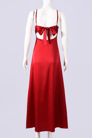 Plunge Red Straps Tie A-line Maxi Dress