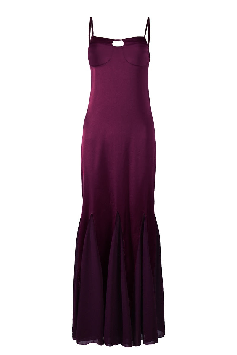 Plum Cut-out A-line Long Dress