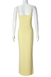 Yellow Simple Straps Fitted Long Dress
