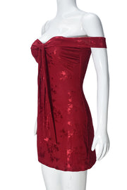 Red Velvet Off the Shoulder Tight Dress