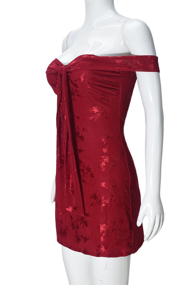 Red Velvet Off the Shoulder Tight Dress