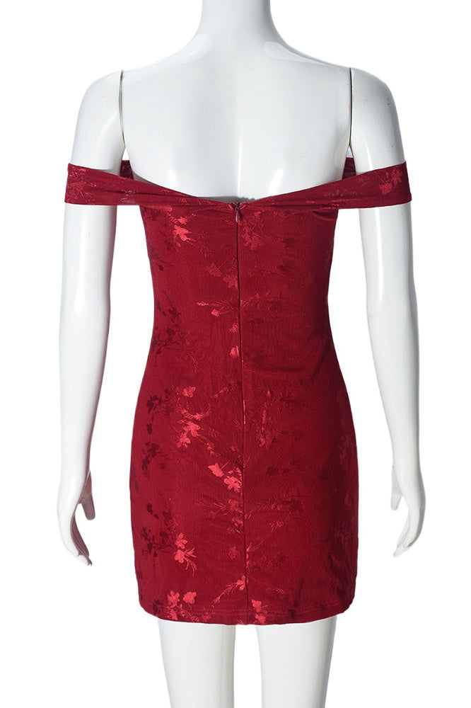 Red Velvet Off the Shoulder Tight Dress