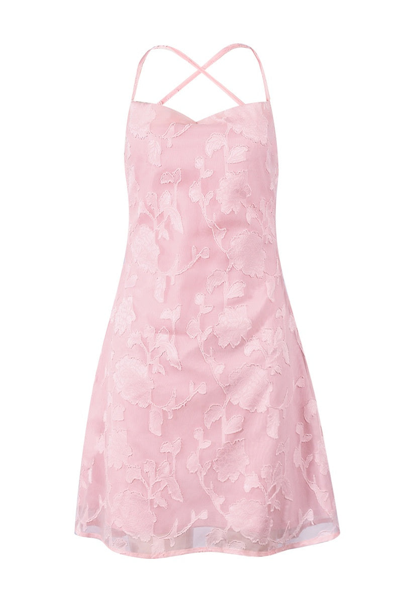 Pink Spaghetti Straps Printed Mini Dress