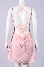 Pink Spaghetti Straps Printed Mini Dress