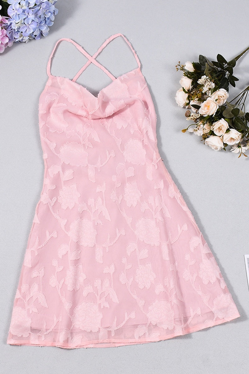Pink Spaghetti Straps Printed Mini Dress