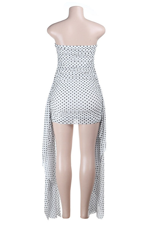 White Polka-dot Tight Dress with Knot Front