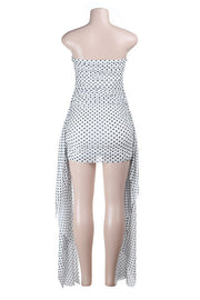 White Polka-dot Tight Dress with Knot Front