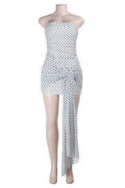 White Polka-dot Tight Dress with Knot Front