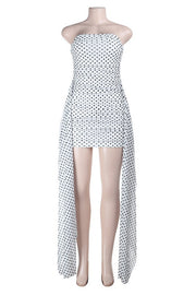 White Polka-dot Tight Dress with Knot Front