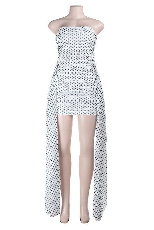 White Polka-dot Tight Dress with Knot Front