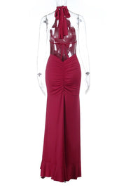 Burgubdy Halter Tie Long Mermaid Dress