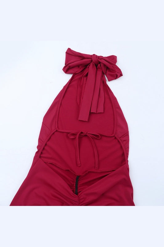 Burgubdy Halter Tie Long Mermaid Dress