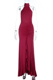 Burgubdy Halter Tie Long Mermaid Dress