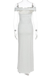 White Off-shoulder Polka Dot Long Dress