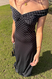 White Off-shoulder Polka Dot Long Dress