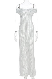 White Off-shoulder Polka Dot Long Dress