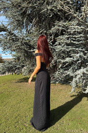 White Off-shoulder Polka Dot Long Dress