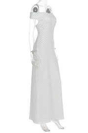 White Off-shoulder Polka Dot Long Dress