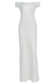 White Off-shoulder Polka Dot Long Dress