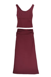 Two Piece Burgundy One Shoulder Fitted Dress
