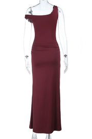 Two Piece Burgundy One Shoulder Fitted Dress
