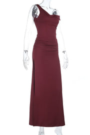 Two Piece Burgundy One Shoulder Fitted Dress