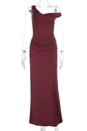 Two Piece Burgundy One Shoulder Fitted Dress