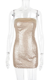 Golden Strapless Sequin Bodycon Mini Dress