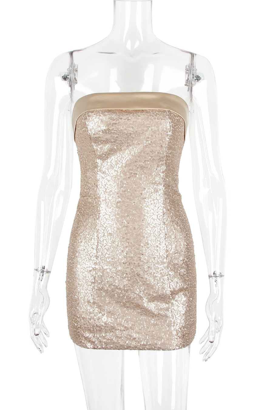 Golden Strapless Sequin Bodycon Mini Dress