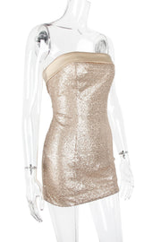 Golden Strapless Sequin Bodycon Mini Dress