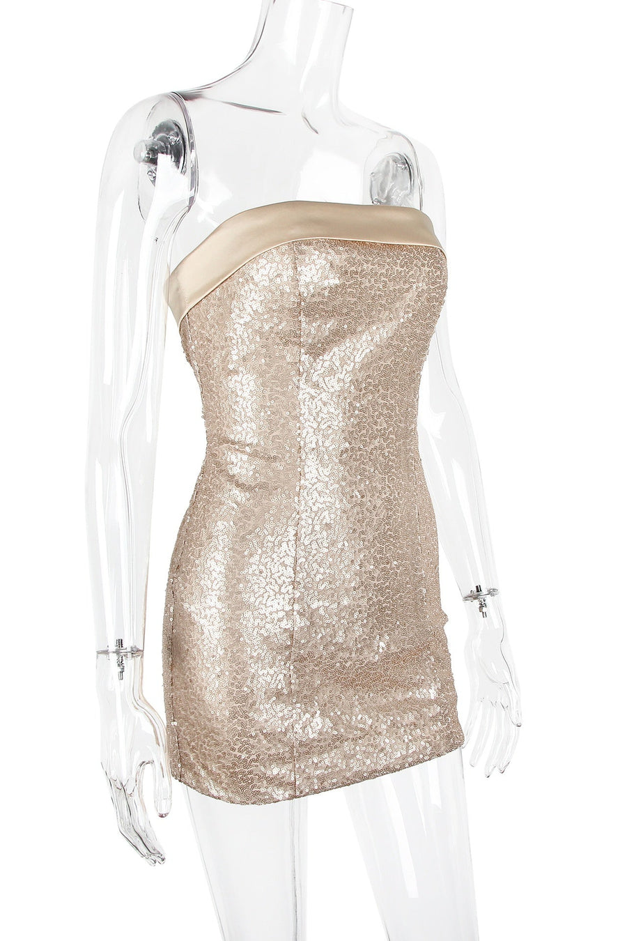 Golden Strapless Sequin Bodycon Mini Dress