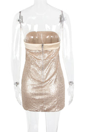 Golden Strapless Sequin Bodycon Mini Dress