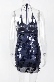 Halter Navy Blue Sequin Tight Short Dress